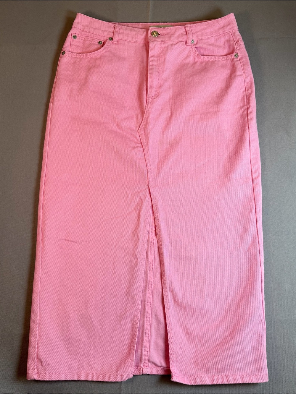 Women’s szL Pink Midi Denim Skirt with Front Slit